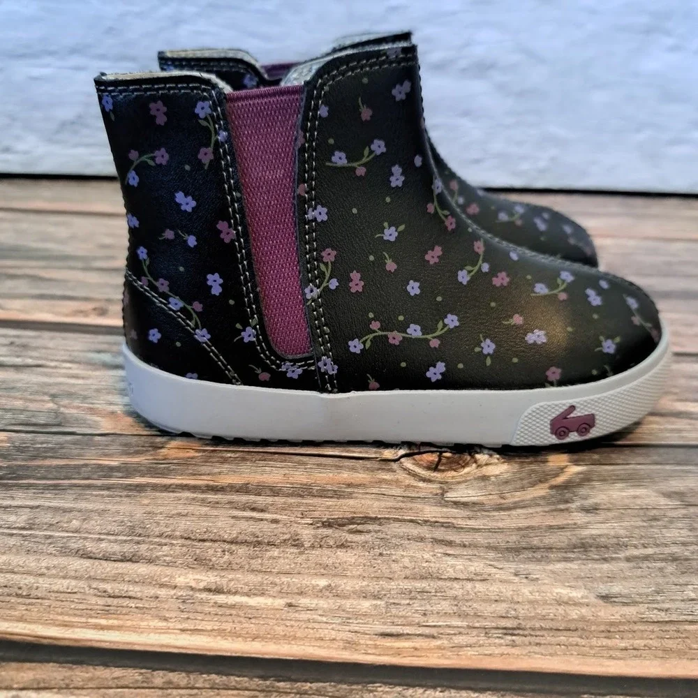 See Kai Run Girls Black Floral High Top Sneakers Ankle Boots Size 6 Toddler